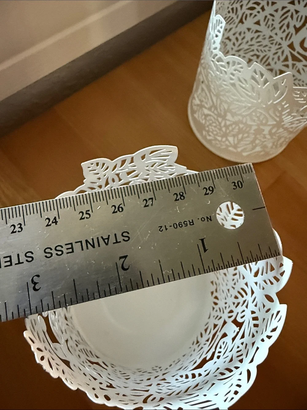 IKEA White Laser-Cut Leaf Pattern Candle Holders - Pair